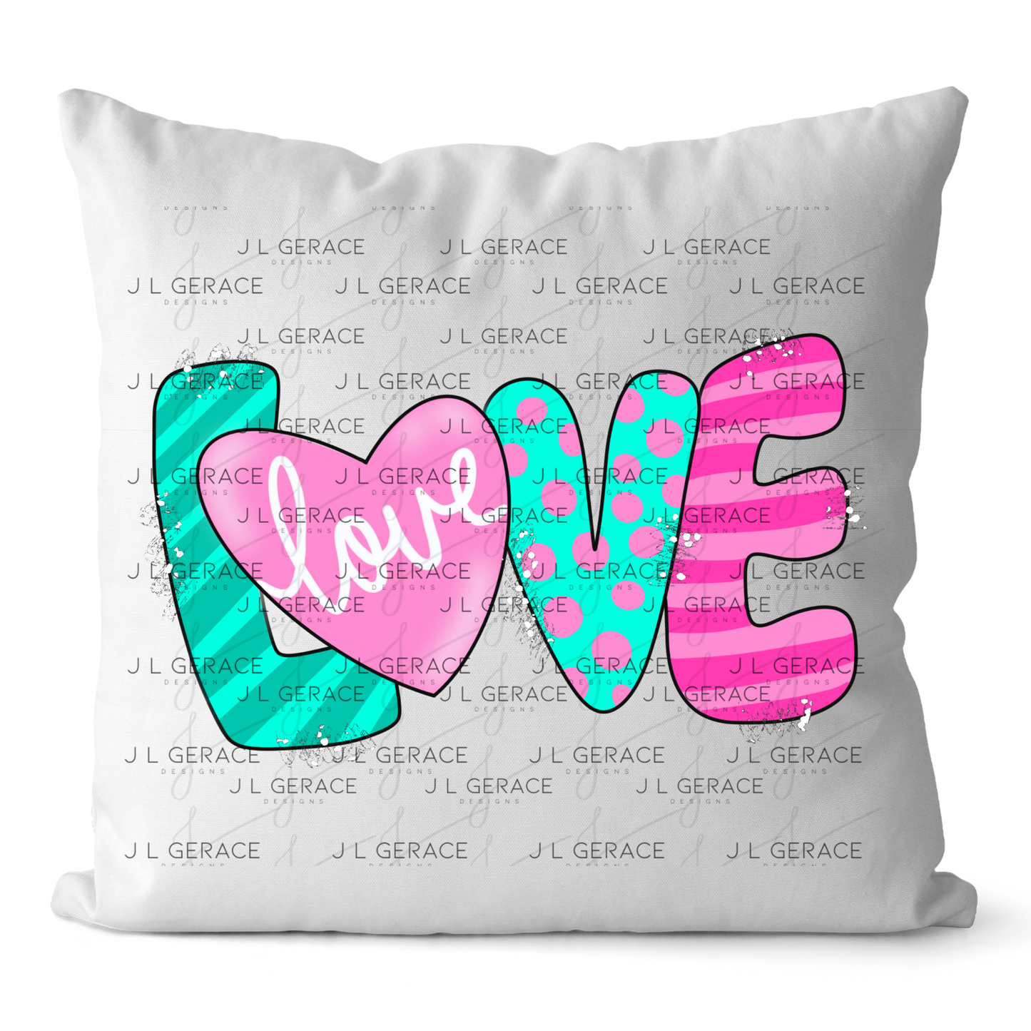 Colorful Love Word PNG with Heart and paint splatter Mixed Pattern Graphic Design