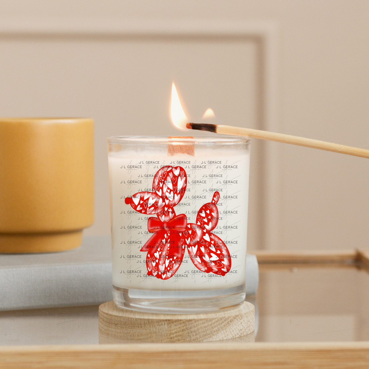 Red Love Balloon Dog PNG with Heart Pattern and Bow