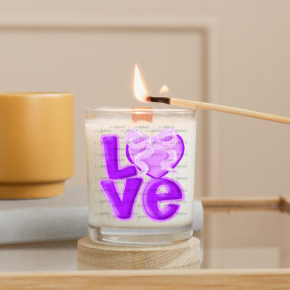 Purple Love Bubble Letter PNG with Heart Bow Design Scalloped Trim
