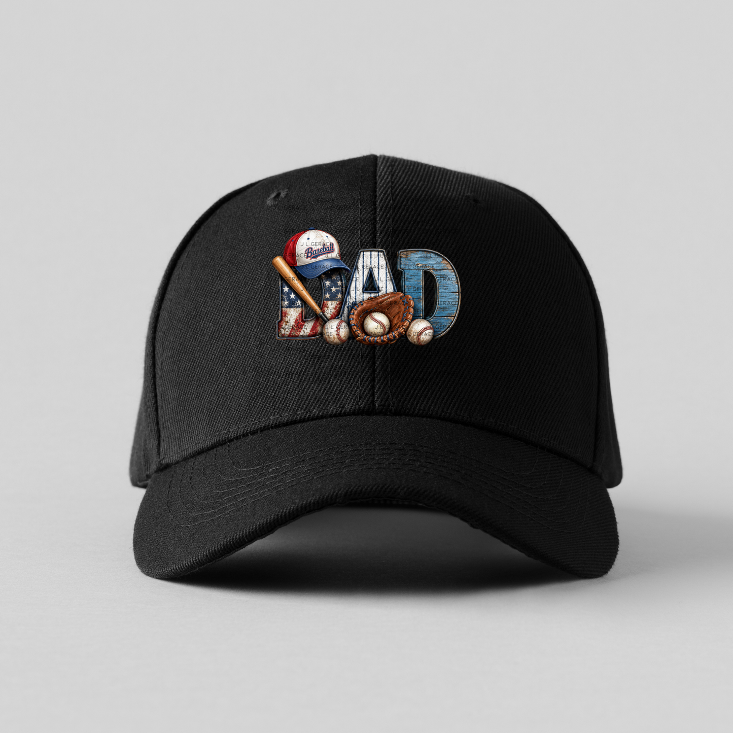 Dad PNG – Baseball American Flag Rustic Design with Bat Glove and Hat