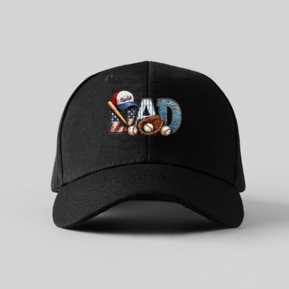 Dad PNG – Baseball American Flag Rustic Design with Bat Glove and Hat