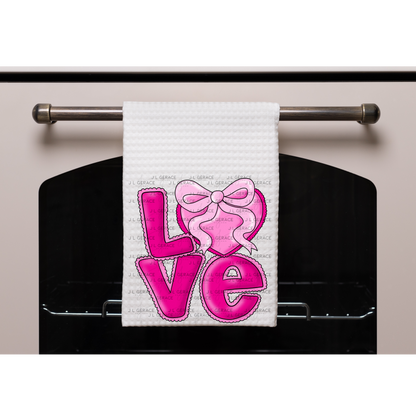 Love Pink Heart Bow PNG Valentine Word Art Design with outline