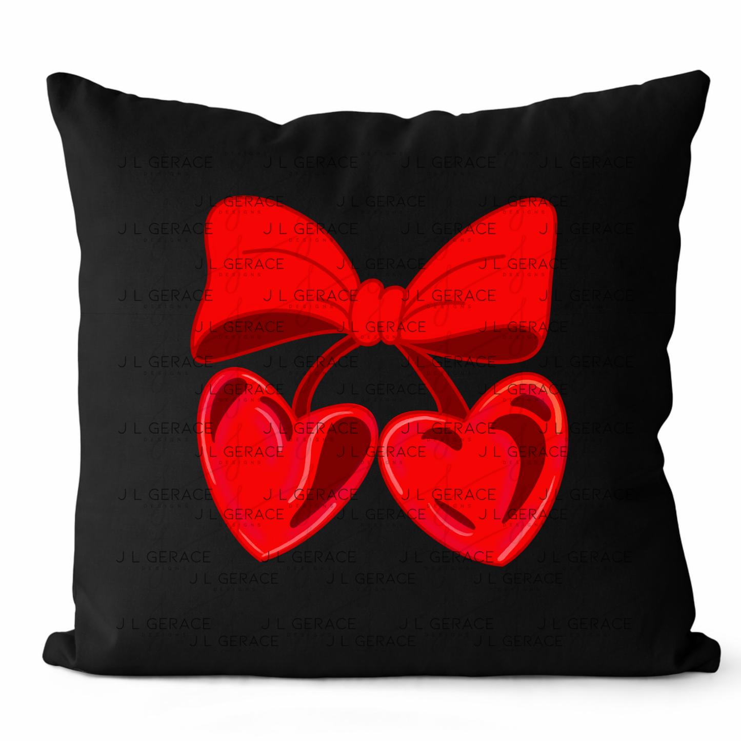 Red Heart Cherries PNG with Bow Glossy Solid Design