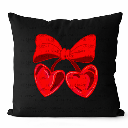Red Heart Cherries PNG with Bow Glossy Solid Design