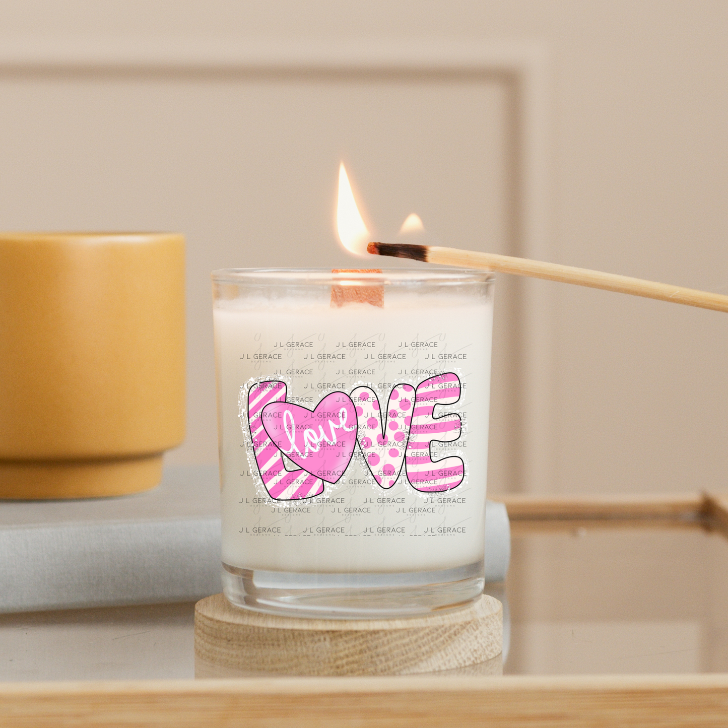 Pink Love Word PNG with Heart – Polka Dot and Stripe Mixed Pattern Design