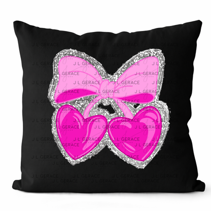 Pink Heart Cherries PNG with Bow and Silver Chunky Glitter Background Design