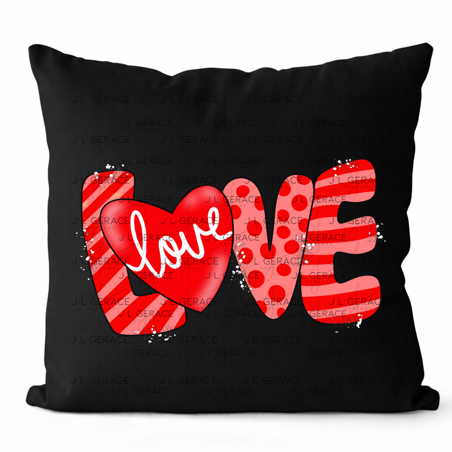 Red Love Word PNG with Heart Paint Splatter Mixed Pattern Design