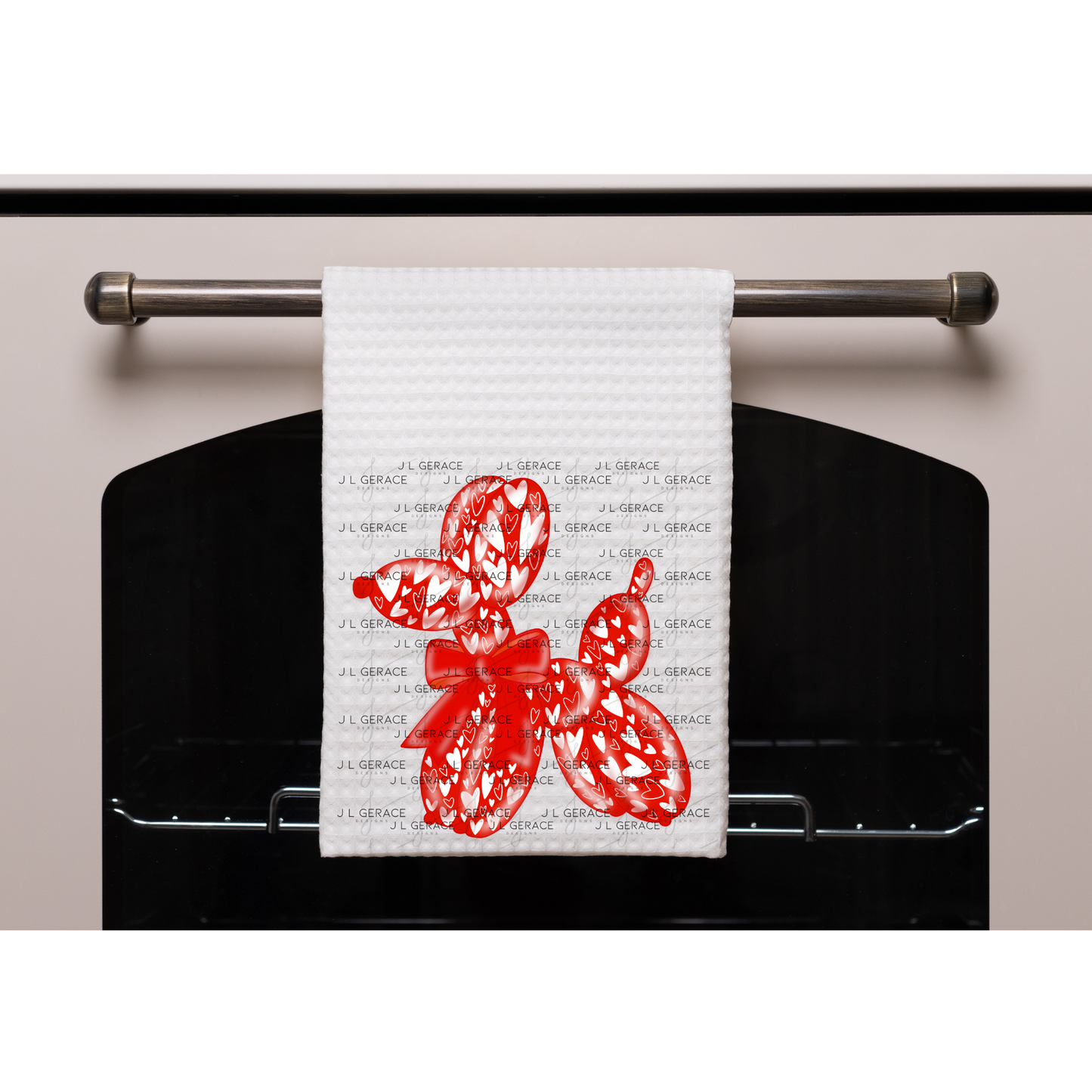 Red Love Balloon Dog PNG with Heart Pattern and Bow