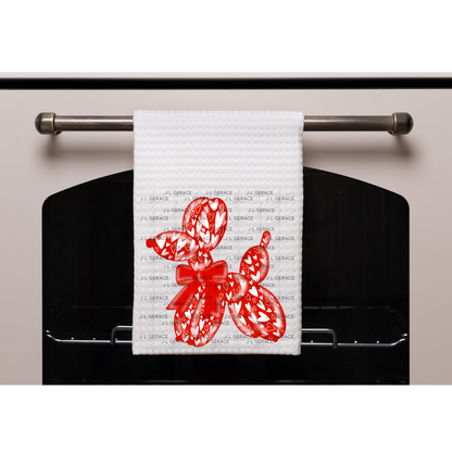 Red Love Balloon Dog PNG with Heart Pattern and Bow