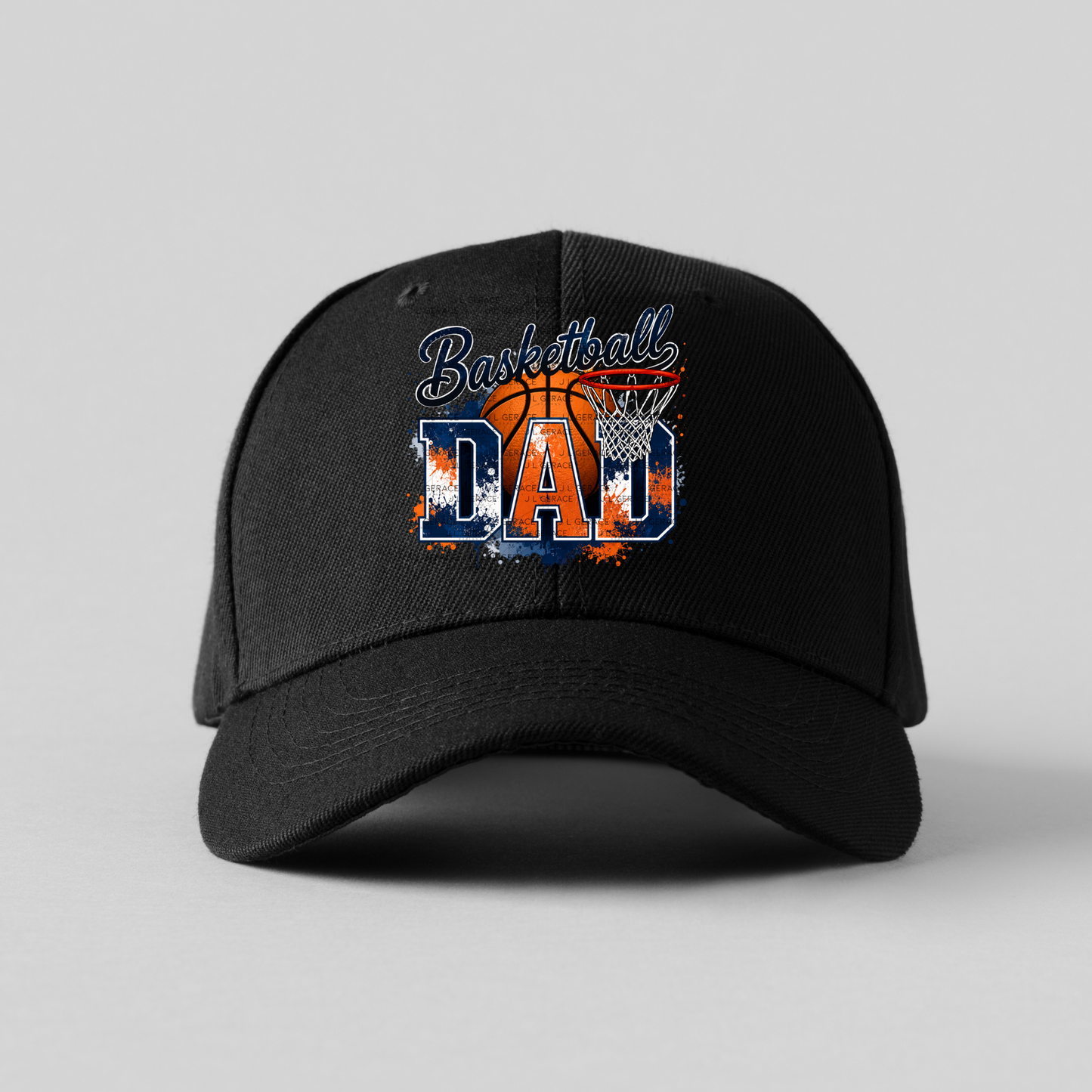 Basketball Dad PNG – Blue Orange Paint Splatter Design with Hoop and Ball
