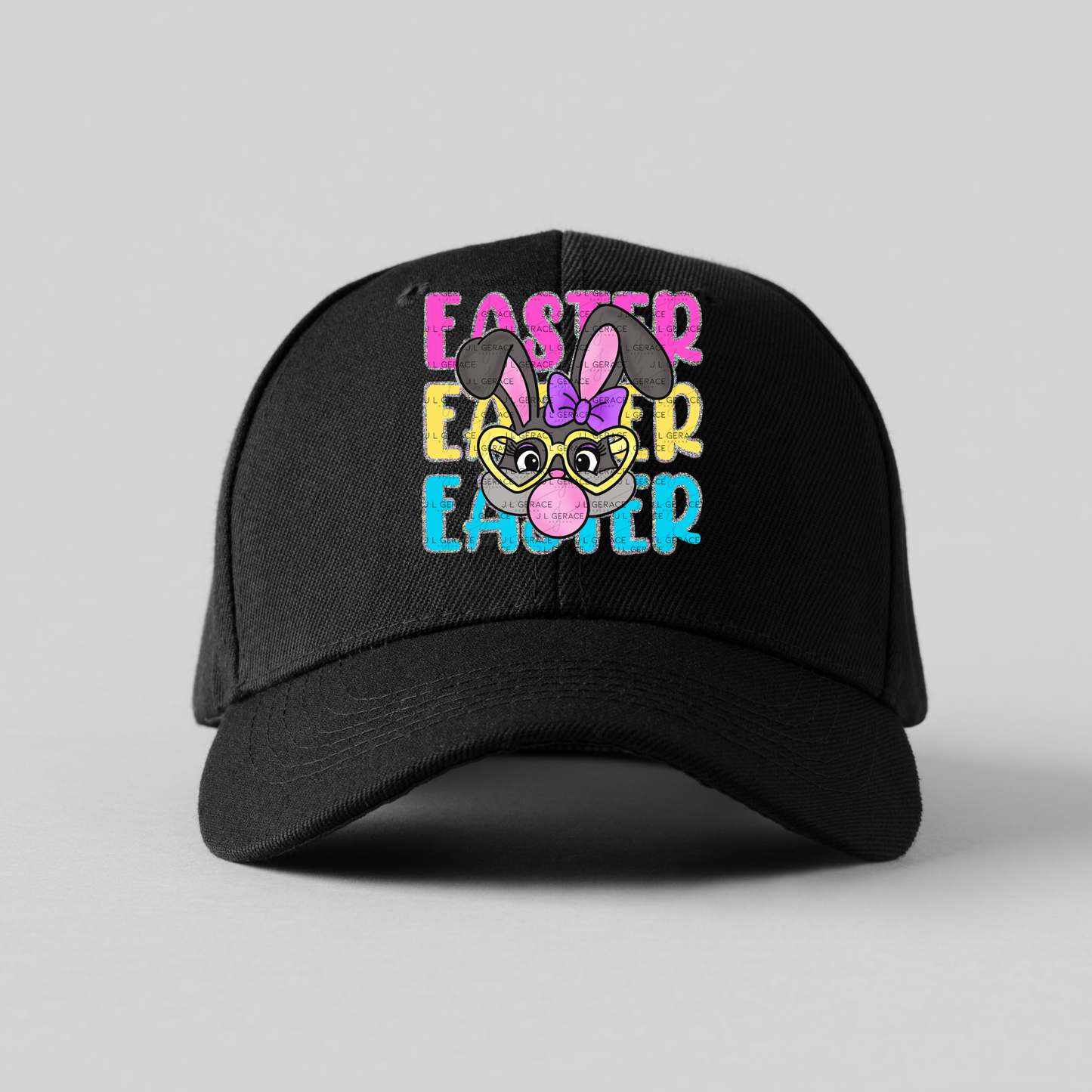 EASTER EASTER EASTER Bunny with Glasses Pink - Yellow - Blue - Chunky Glitter Outline PNG