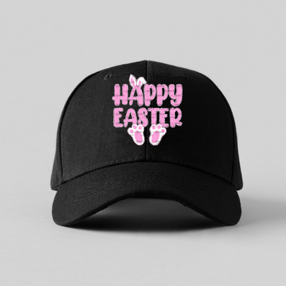 Happy Easter Bunny Ears and Feet Pink Glitter PNG Easter Clipart Sublimation PNG