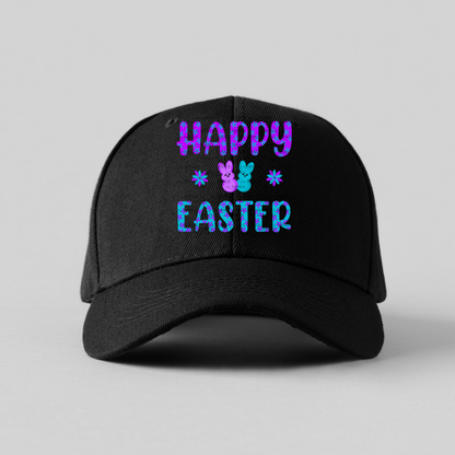 Happy Easter PNG Purple Teal Bunny Peeps Flower Pattern Easter Clipart