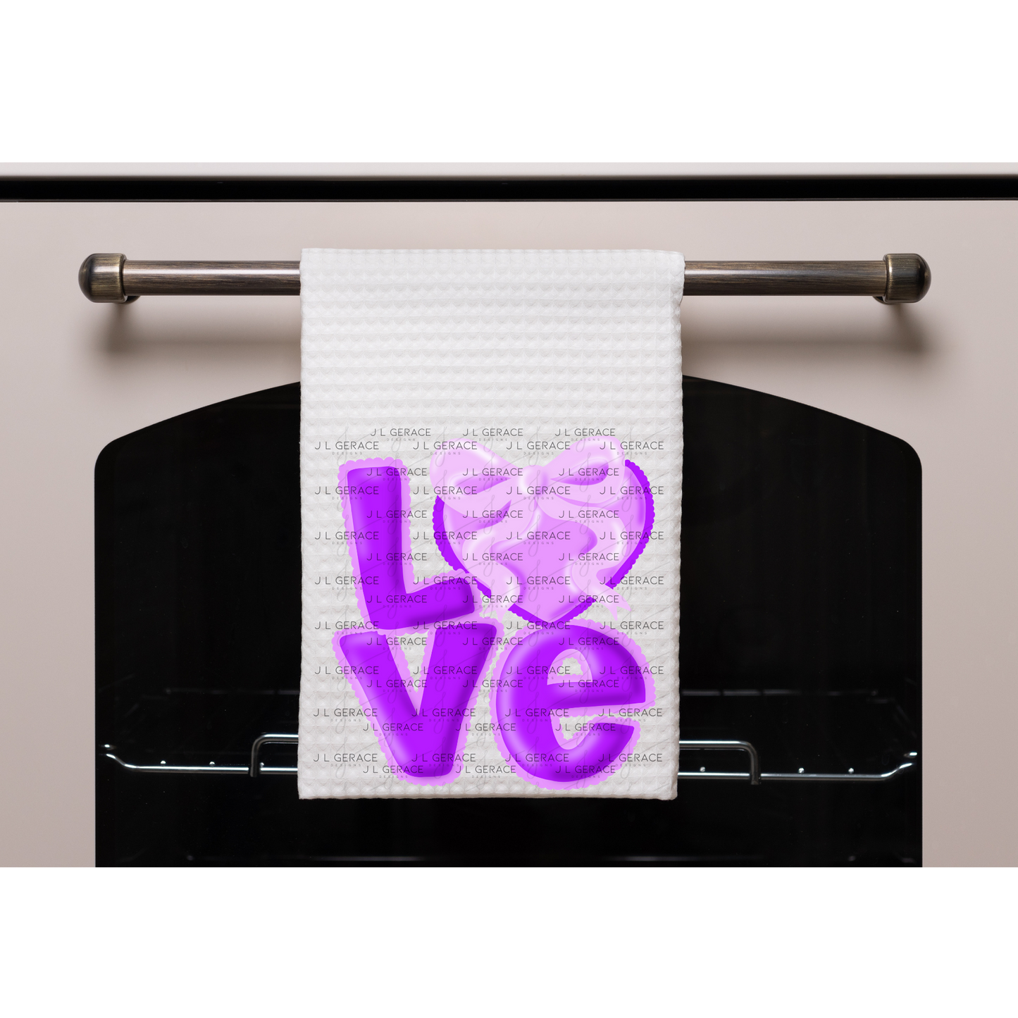Purple Love Bubble Letter PNG with Heart Bow Design Scalloped Trim