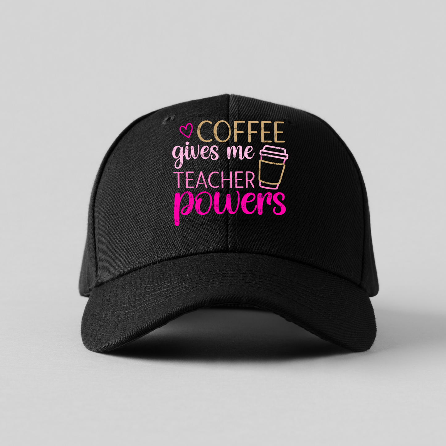 Coffee Gives Me Teacher Powers Pink and Gold PNG
