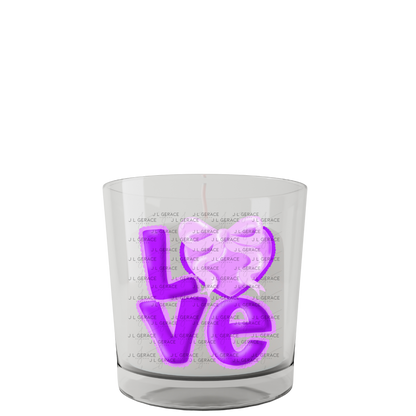 Purple Love Bubble Letter PNG with Heart Bow Design Scalloped Trim