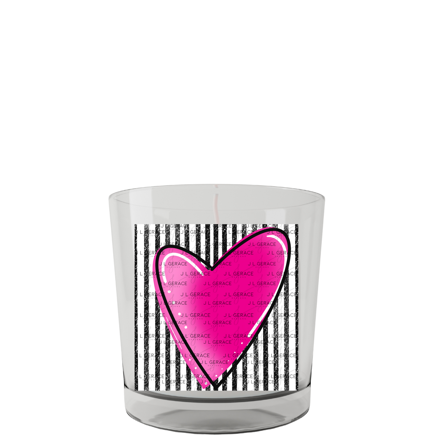 Pink Gradient Heart with Black and White Pinstripes Clipart PNG