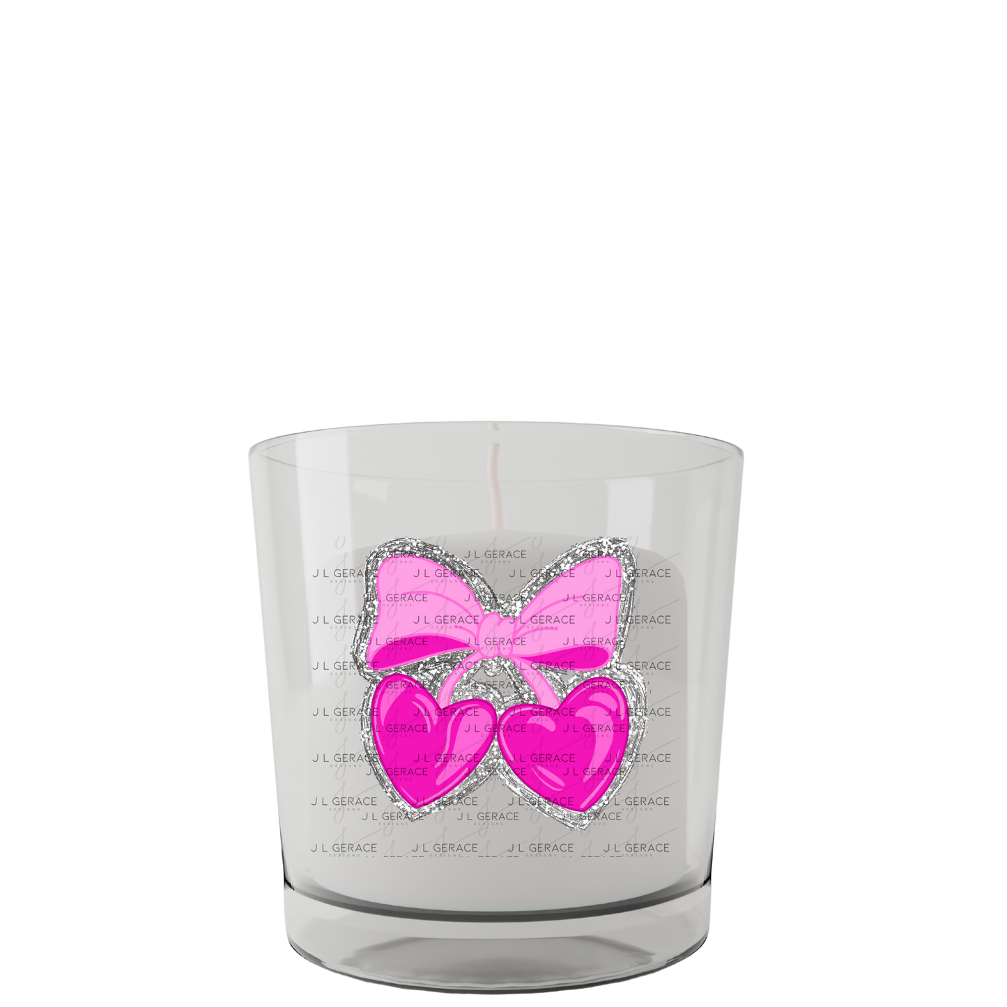 Pink Heart Cherries PNG with Bow and Silver Chunky Glitter Background Design