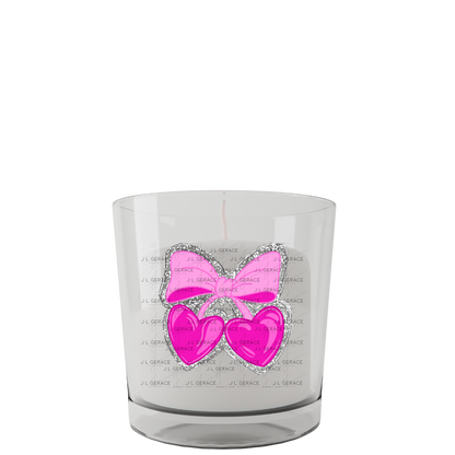 Pink Heart Cherries PNG with Bow and Silver Chunky Glitter Background Design