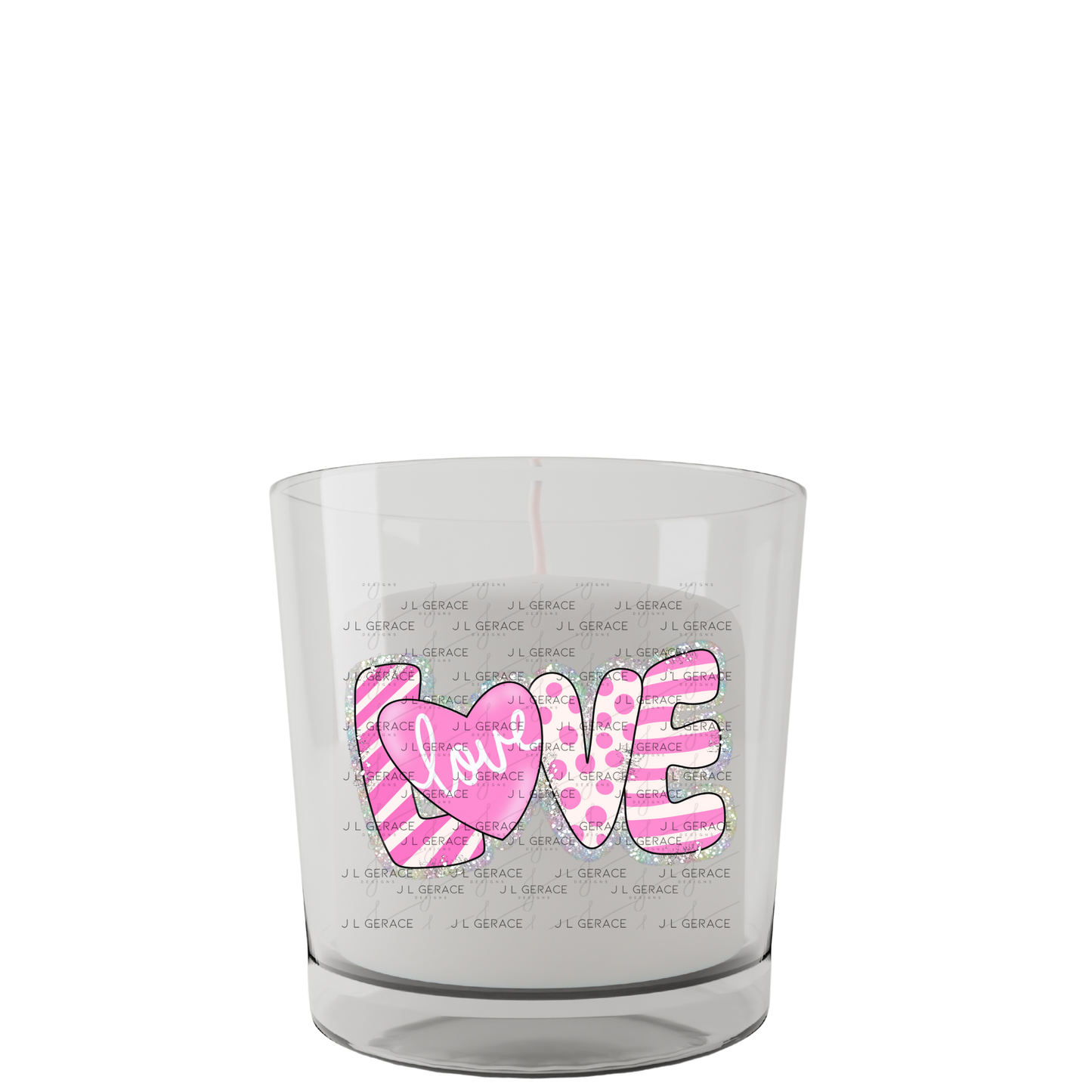 Glitter Outline Love Word PNG with Heart – Pink Mixed Pattern Design