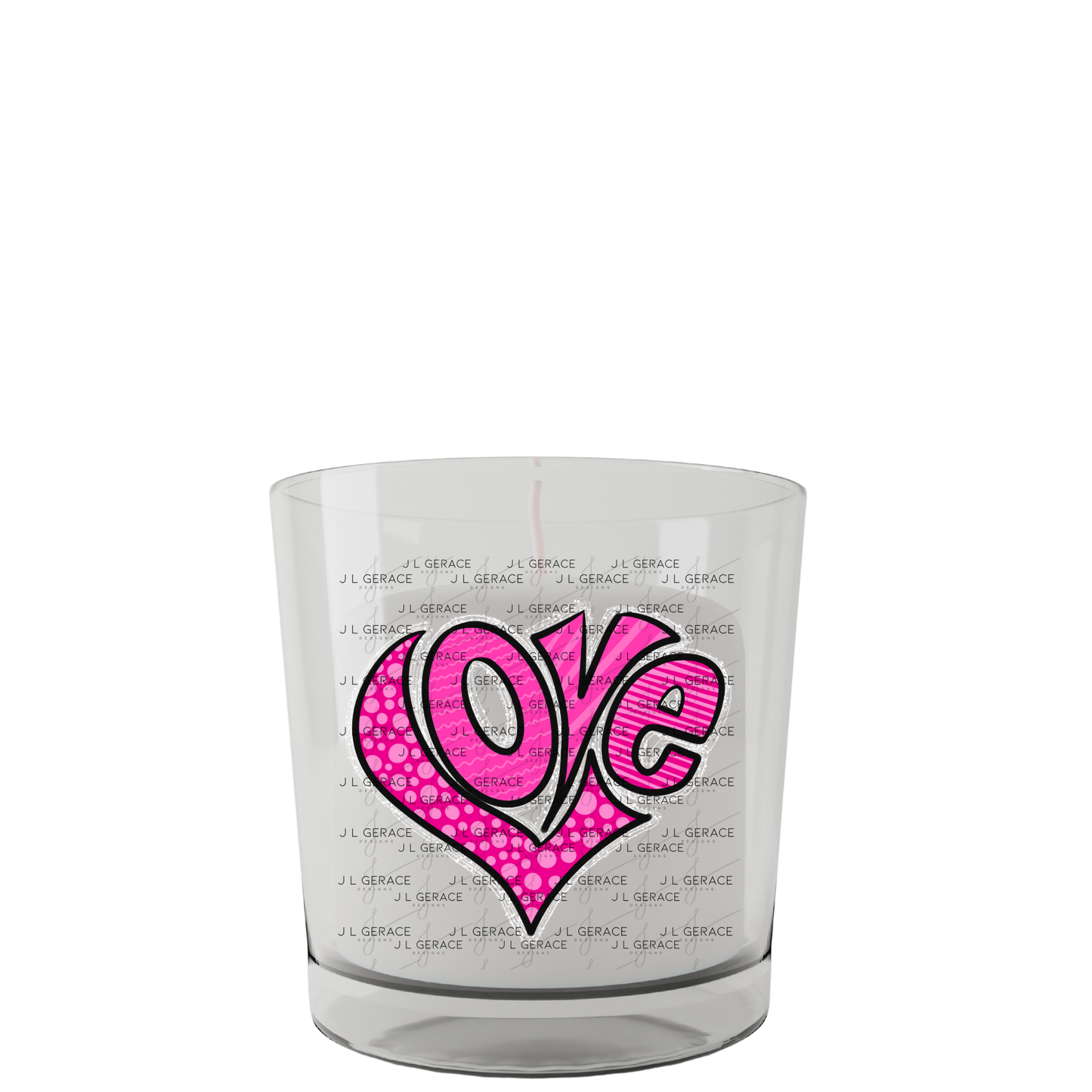 Pink Love Heart Polka Dots and stripes PNG with Glitter Outline Design