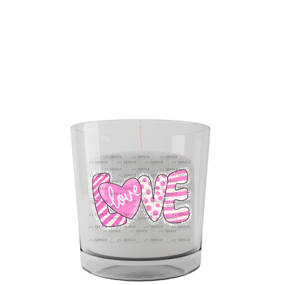 Pink Love Word PNG with Heart – Polka Dot and Stripe Mixed Pattern Design