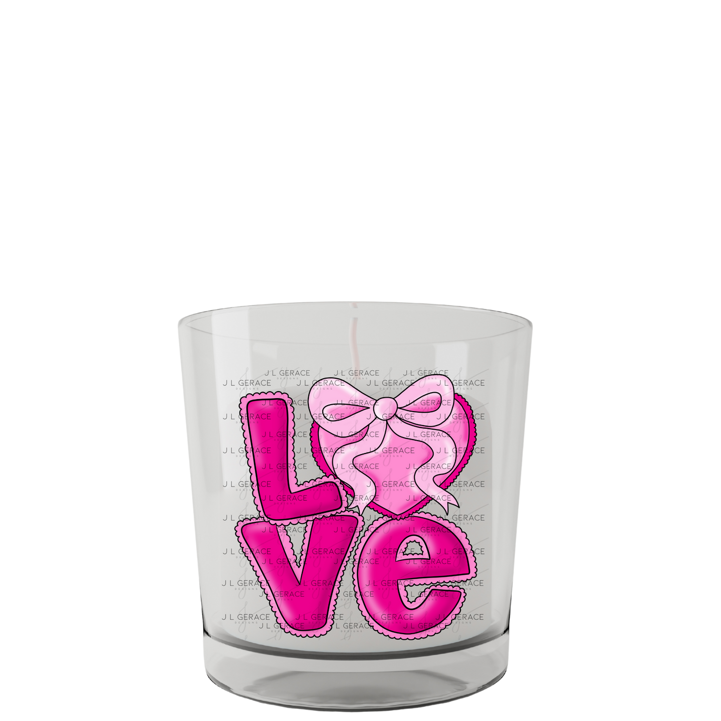 Love Pink Heart Bow PNG Valentine Word Art Design with outline