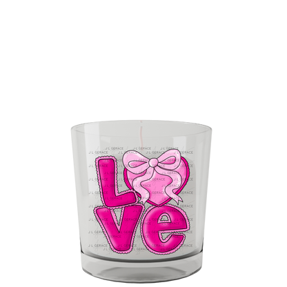 Love Pink Heart Bow PNG Valentine Word Art Design with outline