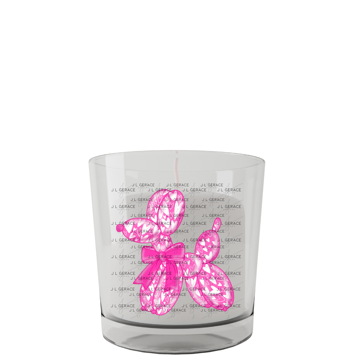 Pink Love Balloon Dog PNG with Heart Pattern and Bow