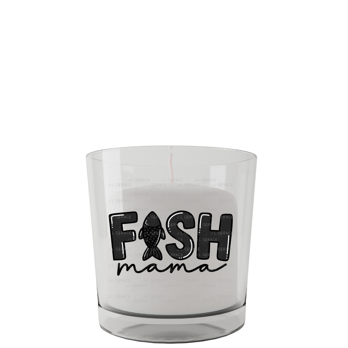 Fish Mama PNG – Black Glossy “FISH Mama” Design with Fish Silhouette Letter