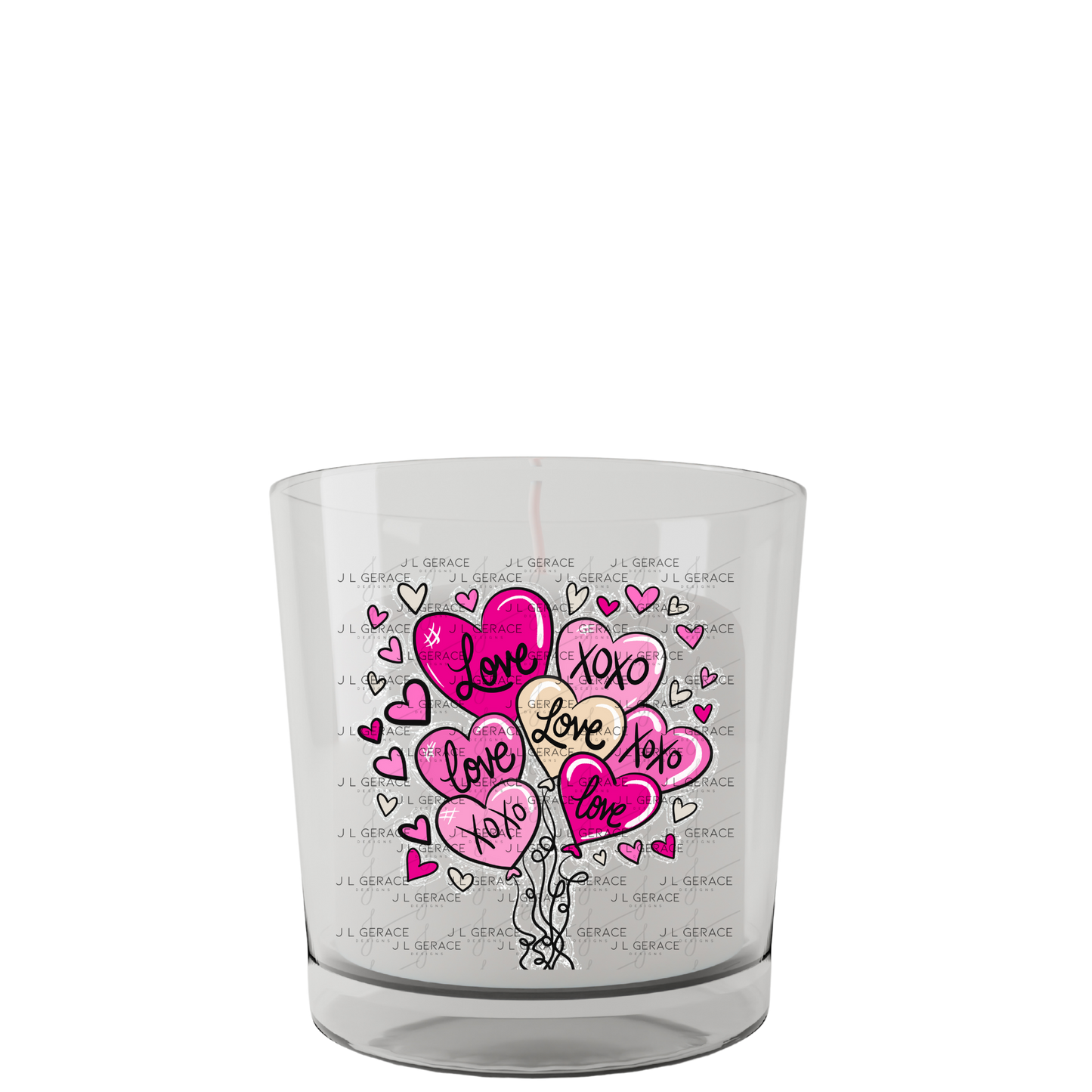 Pink Love & XOXO Heart Balloon Bouquet with Glitter String Outline PNG