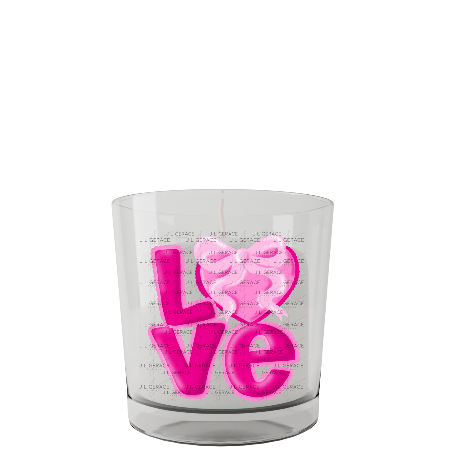 Love Pink Bubble Letter PNG with Heart Bow Design