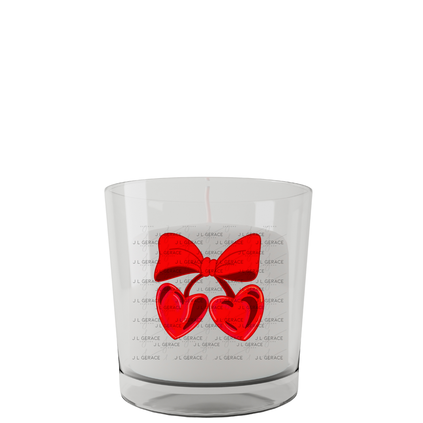 Red Heart Cherries PNG with Bow Glossy Solid Design