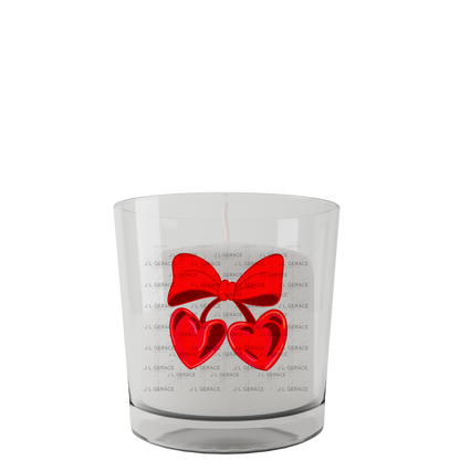 Red Heart Cherries PNG with Bow Glossy Solid Design