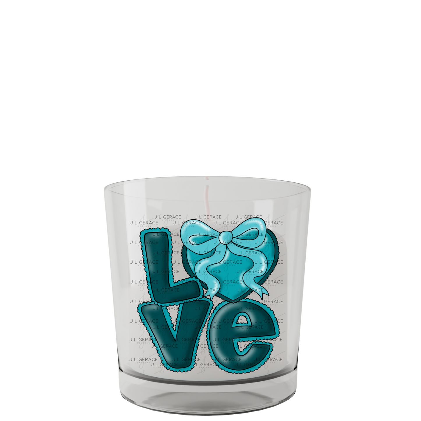 Dark Teal Love Bubble Letter PNG with Bow Accent Black outline Design