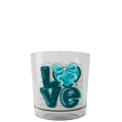 Dark Teal Love Bubble Letter PNG with Bow Accent Black outline Design