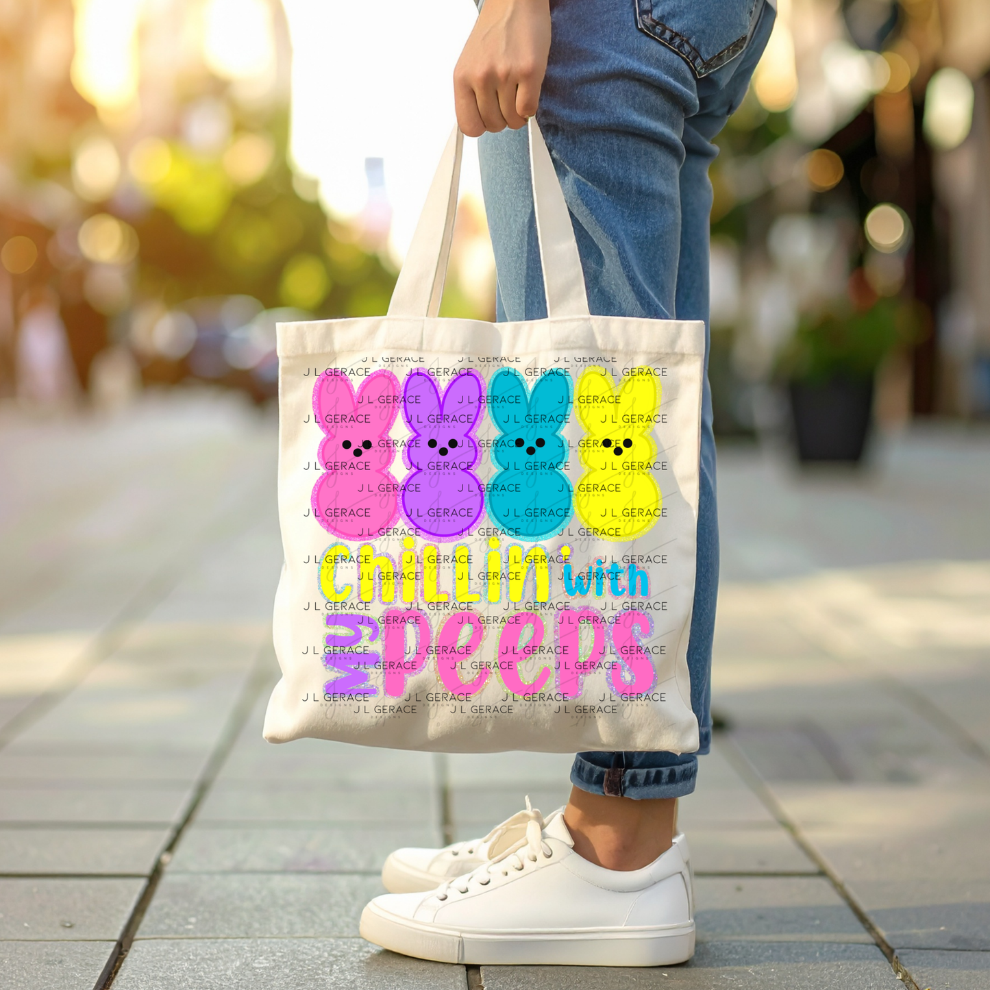 Chillin With My Peeps Bunnies Chunky Glitter Outline PNG