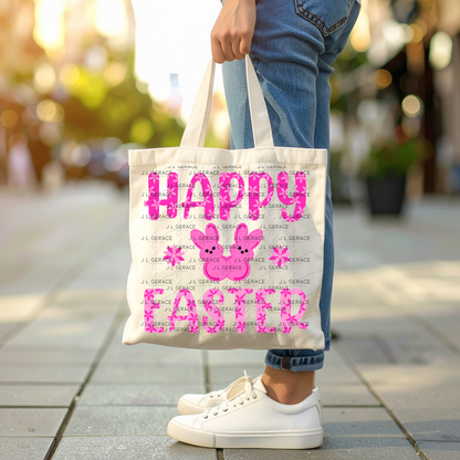 Happy Easter Pink Bunny Peep Flowers Clipart Sublimation PNG