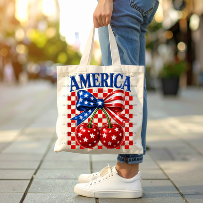 America Patriotic Cherries Bow PNG Design