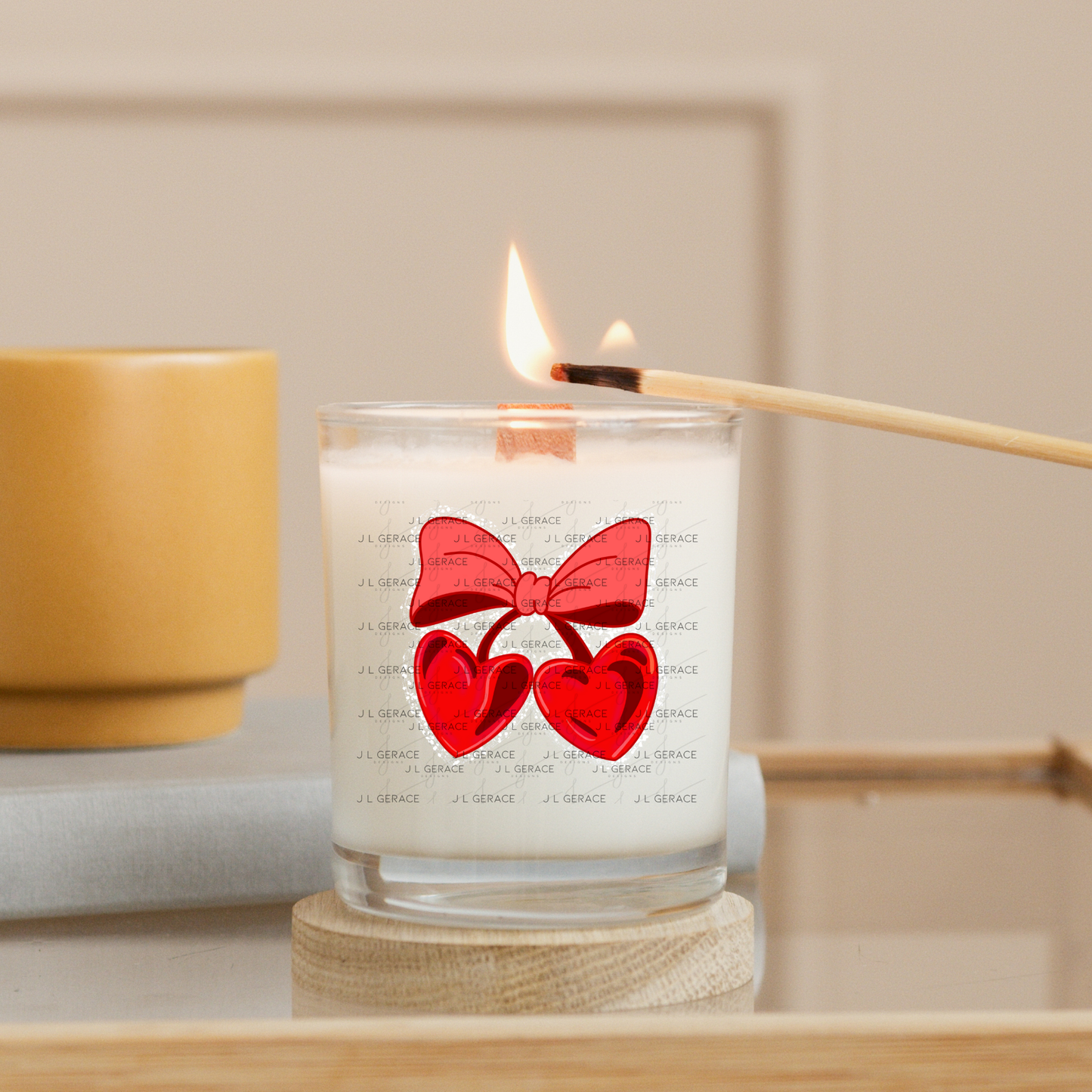 Red Heart Cherries PNG with Bow String Glitter Outline Design
