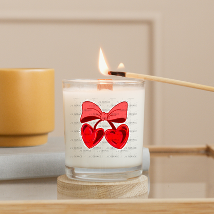 Red Heart Cherries PNG with Bow String Glitter Outline Design