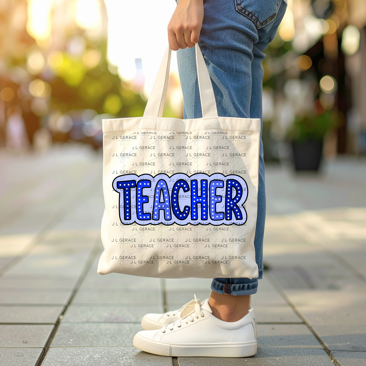 Teacher Dot Lettering Blue PNG Digital Download