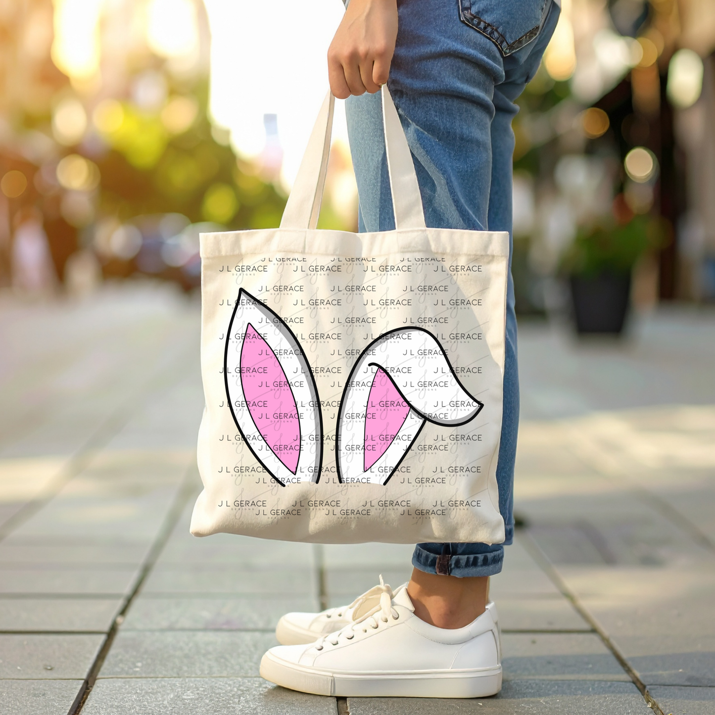 White Easter Bunny Ears Black Outline PNG