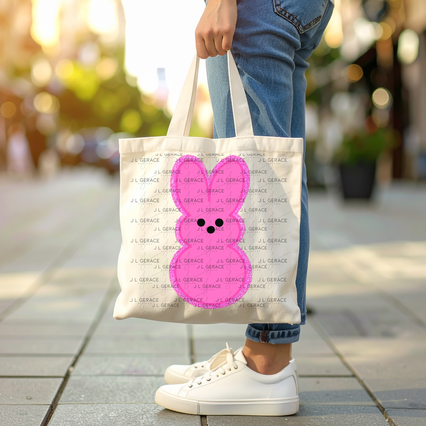 Pink Glitter Bunny Peep Easter Clipart Sublimation PNG