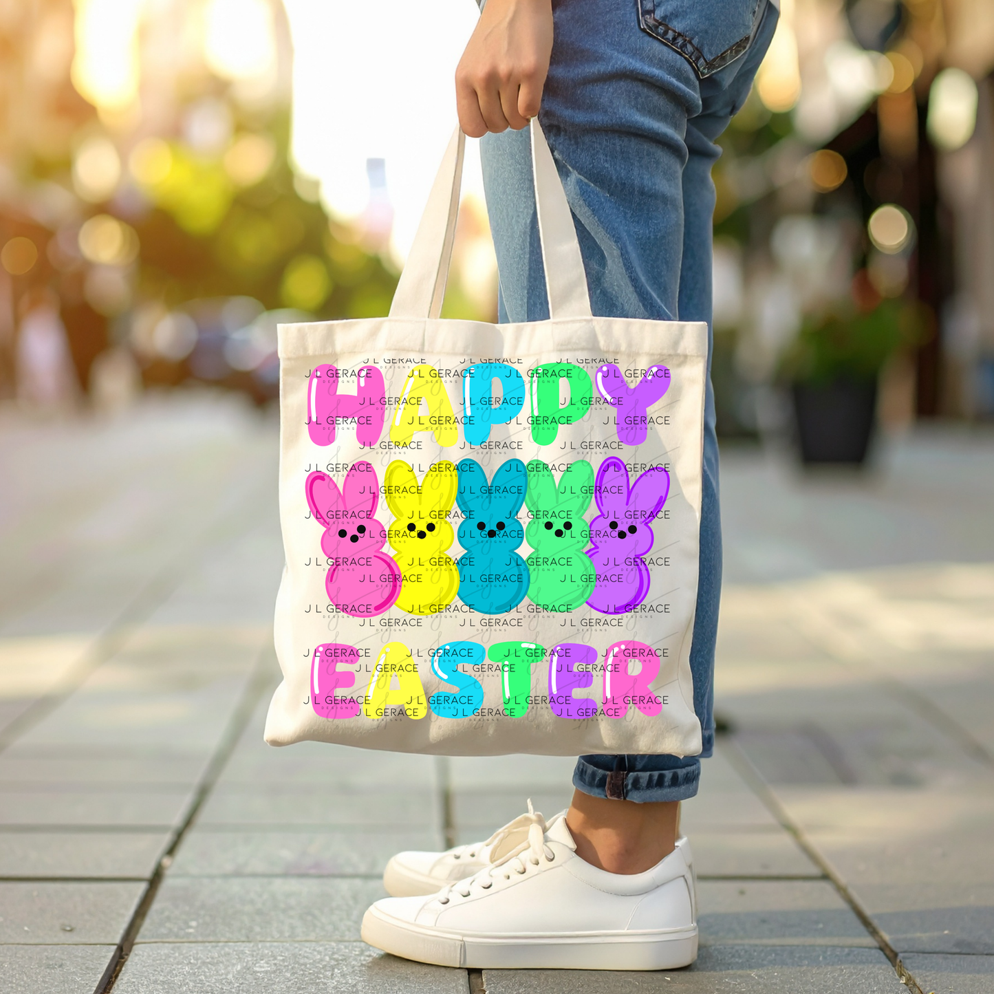 Happy Easter Bunny Clipart Sublimation PNG Peeps Bunny Colorful Design