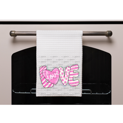 Glitter Outline Love Word PNG with Heart – Pink Mixed Pattern Design