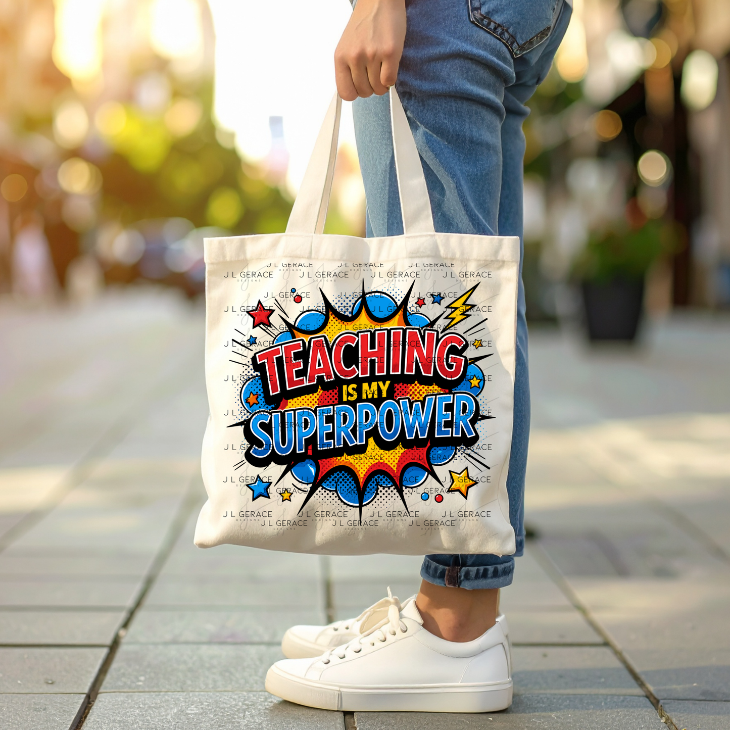 Teaching Is My Superpower - Red Blue Yellow PNG Digital Download