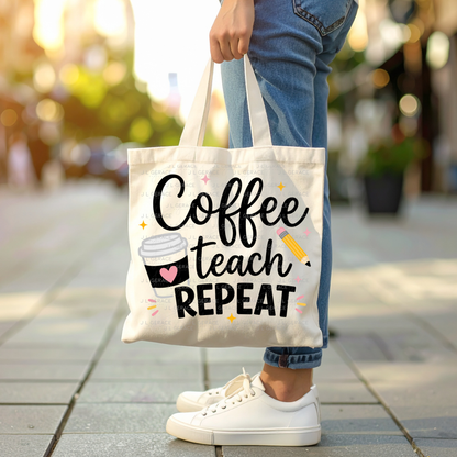Coffee Teach Repeat Teacher Colorful PNG Bundle Digital Download (2 Colors)