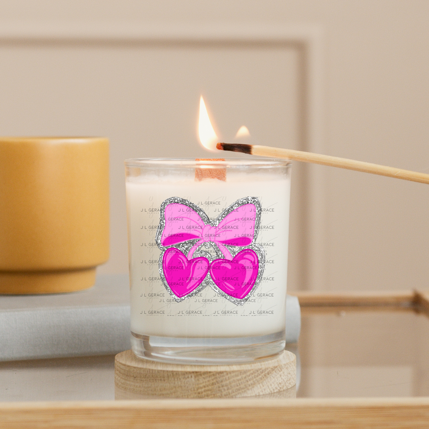 Pink Heart Cherries PNG with Bow and Silver Chunky Glitter Background Design