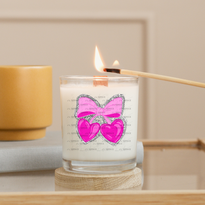 Pink Heart Cherries PNG with Bow and Silver Chunky Glitter Background Design